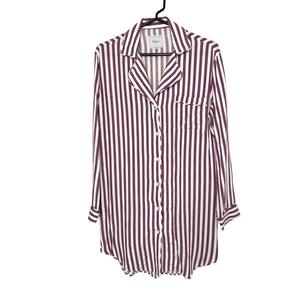 Rails Sleep Shirt Women XS White Raspberry Striped Button Up Long Sleeve PJ
